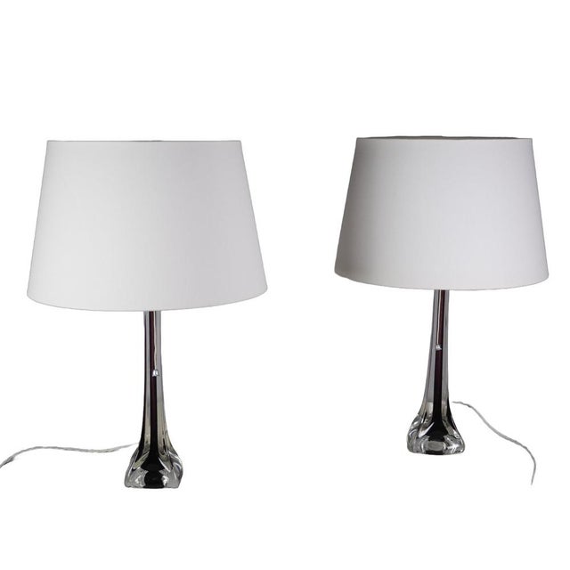 Mid-Century Modern Moulded Glass Table Lamps by Paul Kedelv for Flygsfors, 1950s, Set of 2 For Sale - Image 3 of 12