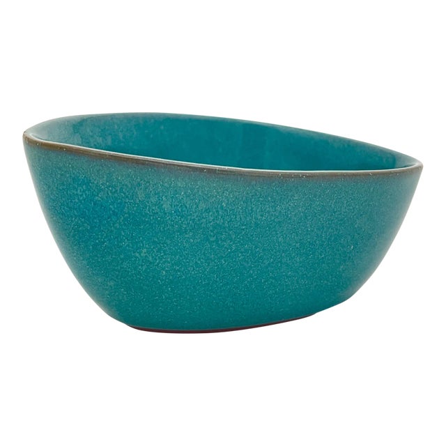 Vintage West Coast Pottery Bowl Traditional Turkish Turquoise Matte Glaze For Sale