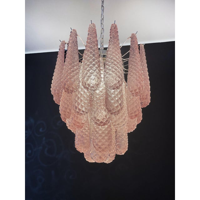 Vintage Italian Murano Chandelier with 41 Pink Glass Petals Drop, 1990s For Sale - Image 16 of 18
