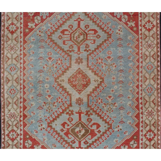 Red Antique Persian Shiraz Rug With Center Medallions and Sub Geometric Design For Sale - Image 8 of 11