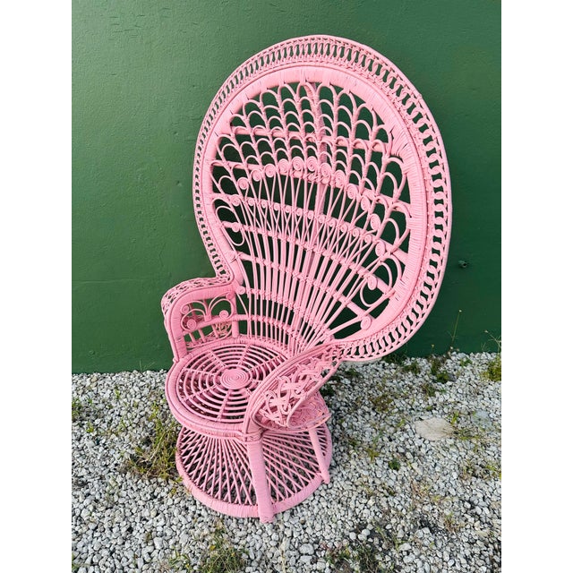 Rustic European Vintage Miami Beach Peacock Chairs Flamingo Color - A Pair For Sale - Image 3 of 9