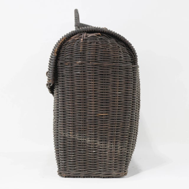 Coffee Vintage Woven Rattan Picnic Basket With Handle & Lid – Handwoven Storage & Décor For Sale - Image 8 of 11