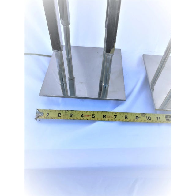 Metal Art Deco Design Table Lamps - a Pair Hi-Pol Nickel ,Double Sockets For Sale - Image 7 of 9