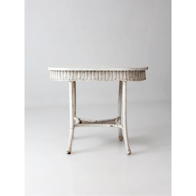 French Country Antique White Wicker Sunroom Table For Sale - Image 3 of 15