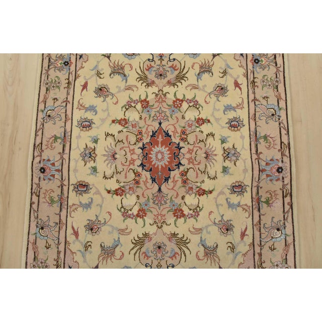 2000 - 2009 Fine Tabriz Runner 2’8” X 15’6” Ivory Wool Traditional Hand-Knotted Oriental Rug For Sale - Image 5 of 15