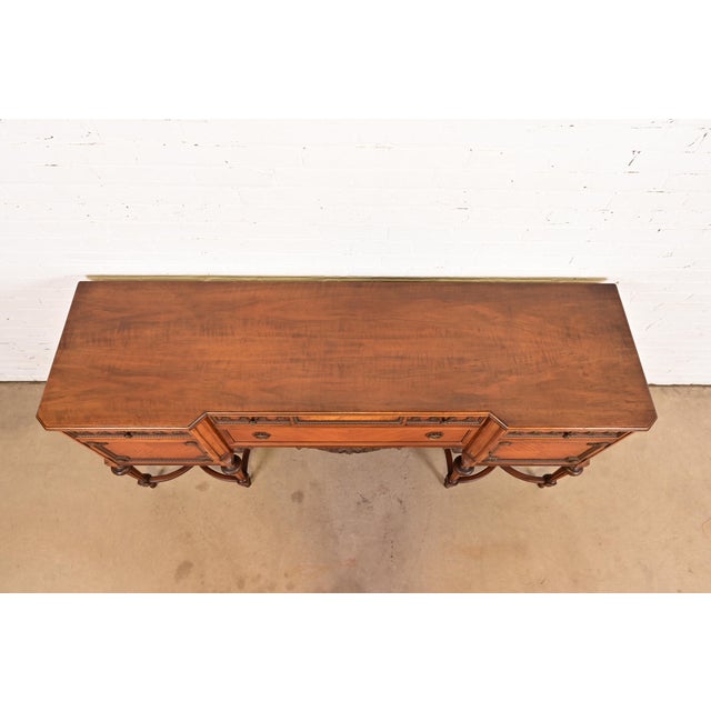 French Regency Louis XVI Carved Walnut and Burl Wood Sideboard by Johnson-Handley-Johnson Furniture, Circa 1920s For Sale - Image 10 of 13