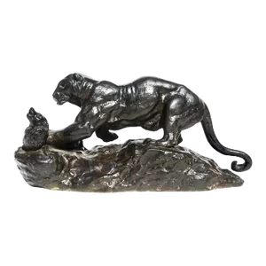 Mid 19th Century Antoine Louis Barye Panther Attacking a Civet Cat