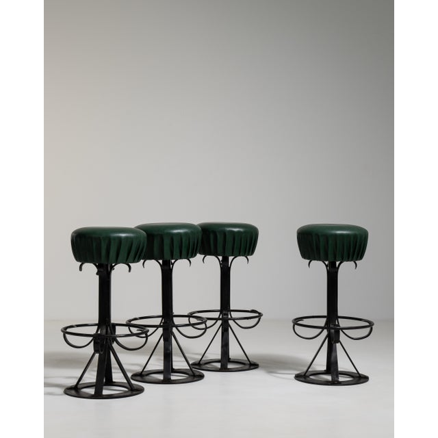 1970s Set of Four Bar Stools with Wrought Iron Bases For Sale - Image 16 of 16