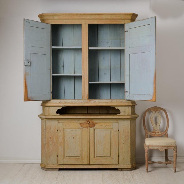 Gustavian (Swedish) Large Antique Swedish Gustavian Style Folk Art Handmade Pine Cabinet For Sale - Image 3 of 17