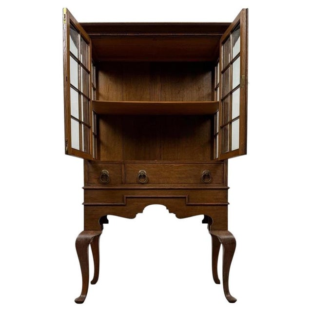Vintage English Oak Display Vitrine Cabinet, 1920 For Sale - Image 11 of 13