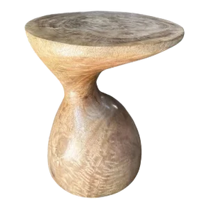 Solid Mango Wood Side Table Natural Finish, Modern Organic