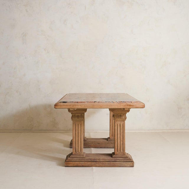1940s French Neoclassical Revival Oak + Pink Granite Top Desk, 1940s For Sale - Image 5 of 11