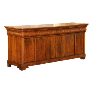 19th Century French Louis Philippe Walnut Six-Door Three-Drawer Enfilade Buffet For Sale
