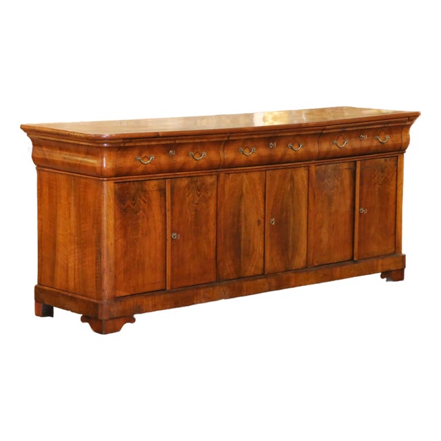 19th Century French Louis Philippe Walnut Six-Door Three-Drawer Enfilade Buffet For Sale