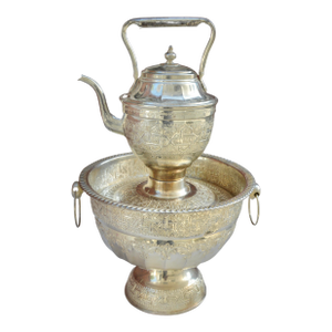Mid 20th Century Moorish-Patterned & Engraved Kettle & Wash Basin Set- 3 PCS