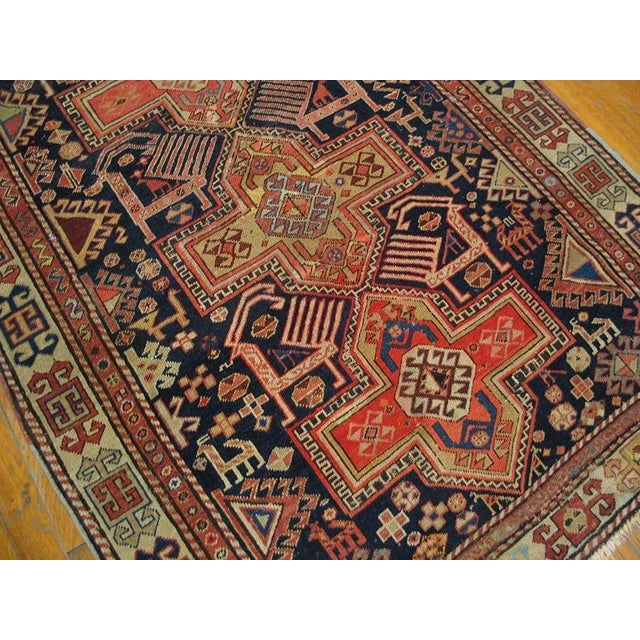 Tribal 1900s Navy Blue Geometric Traditional Antique Caucasian Rug 3' 6'' X 5' 10'' Knotted Wool Carpet For Sale - Image 3 of 9