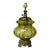 Vintage 1973 e.k. Olive Green Floral Glass Lighted Table Lamp For Sale