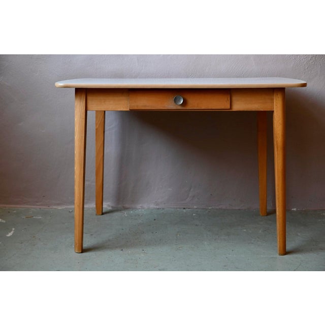 1970s Formica Kitchen Table with Tapered Legs and Drawer, 1950s For Sale - Image 5 of 14