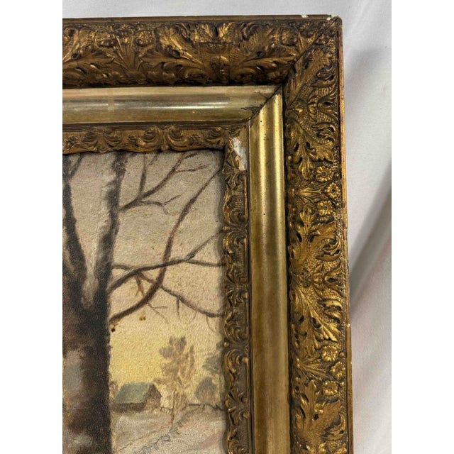 Realism Late 19th Century Antique American Winter Farm Scene Painting – Ornate Gilt Gesso Frame, Paragon Academy Board For Sale - Image 3 of 8