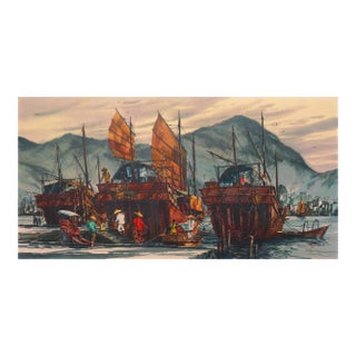 'Hong Kong Harbor' by Frank Moss Hamilton, Kowloon, Bank of Hong Kong, California Watercolor Society, San Francisco Art Institute For Sale