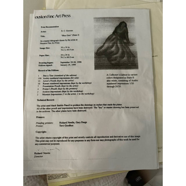 1990s "Blue Gem" Framed Lithograph by r.c. Gorman For Sale - Image 5 of 5