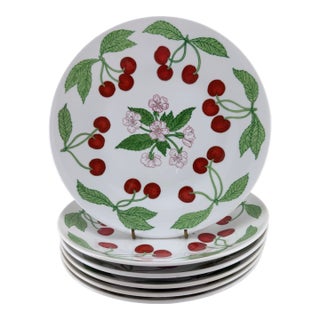 1970s Richard Ginori Italy Cherries and Blossoms Dinner Plates - Set of 6 For Sale