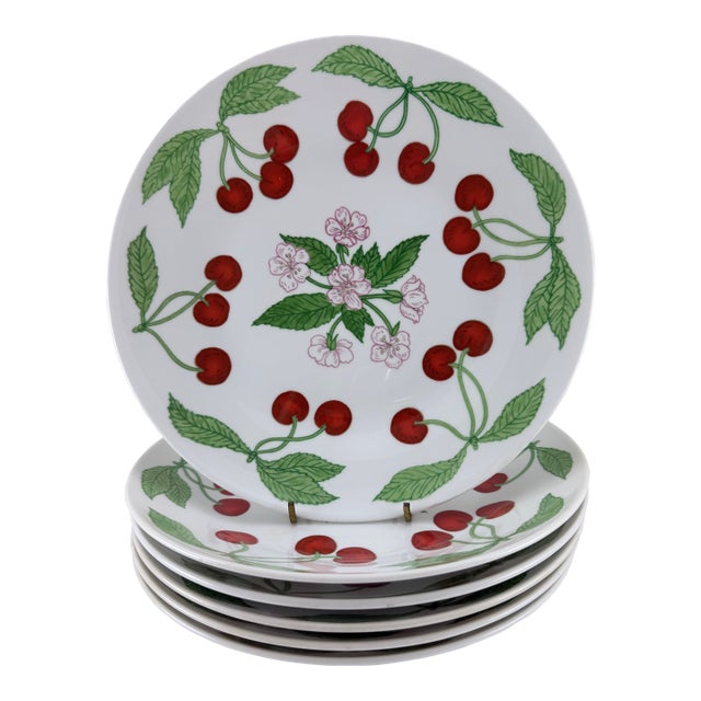 1970s Richard Ginori Italy Cherries and Blossoms Dinner Plates - Set of 6 For Sale