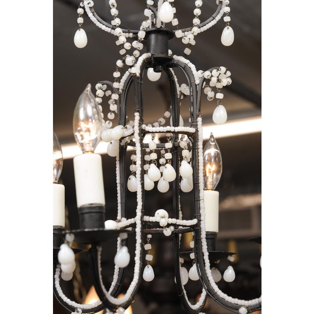 Petite 4-Light Iron & Opaline Glass Beaded Chandelier, 1940s Italy For Sale In Atlanta - Image 6 of 14
