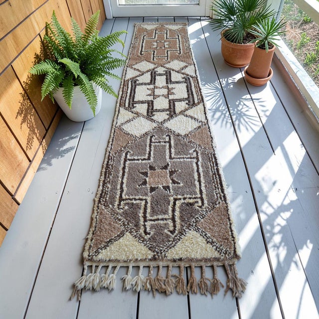 This striking 1970s hand-knotted runner rug originates from Southeastern Anatolia, woven authentically by villagers for...