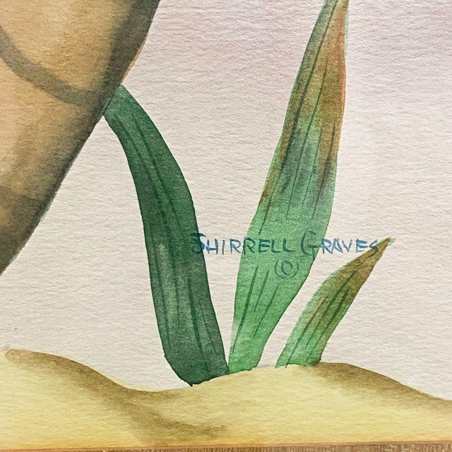 1940s MCM Peeking Pink Flamingo Watercolor on Paper Signed by Shirrell Graves, Framed For Sale - Image 5 of 9