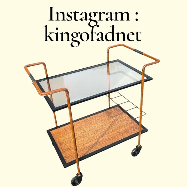 Mid-Century Modern Stitched Leather Trolley by Jacques Adnet, 1950s For Sale - Image 3 of 13