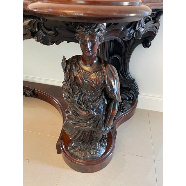 Large Antique Victorian Console Table in Carved Mahogany with Mirror Back For Sale - Image 16 of 18