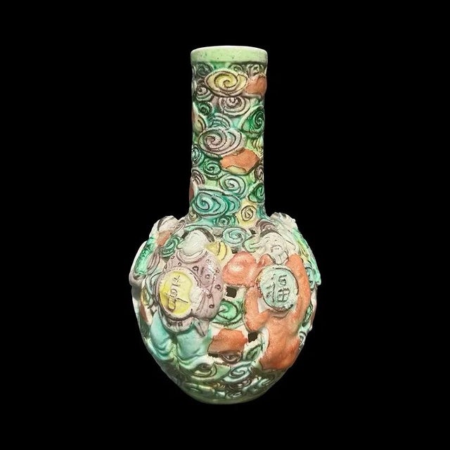 Chinese Qing Dynasty Famille Rose Reticulated Porcelain Vase Eight Immortals Fencai Antique Bottle Vase For Sale In San Diego - Image 6 of 9