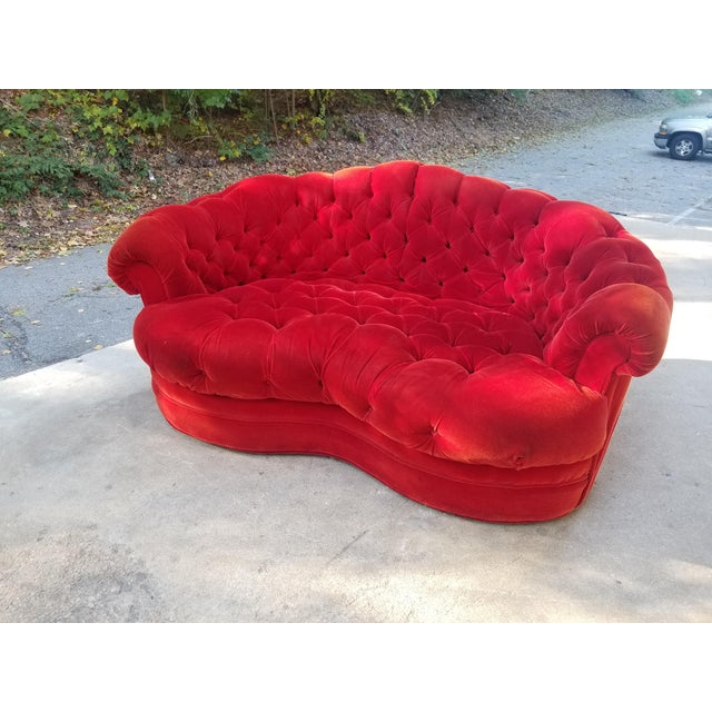 1960s Vintage Red Velvet Heart Shaped Tufted Loveseat Chairish