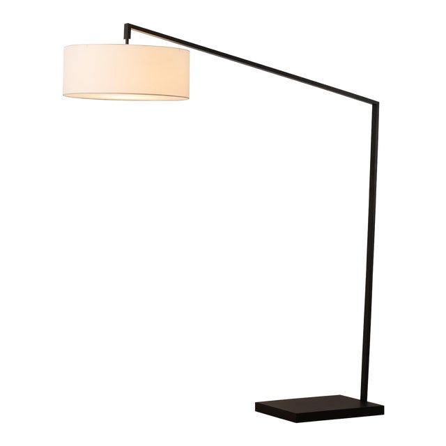 Stretch Arc Floor Lamp - 87", Matte Black, Step Switch, Sturdy Rectangular Base For Sale
