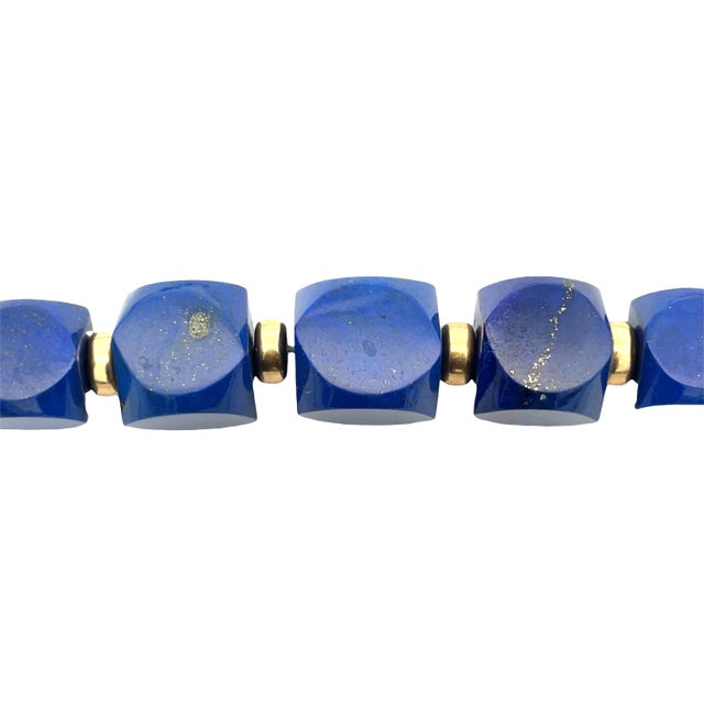 Mid 20th Century 14k Gold Beaded Necklace With Blue Lapis Lazuli Stones 24 Inches For Sale In New York - Image 6 of 7
