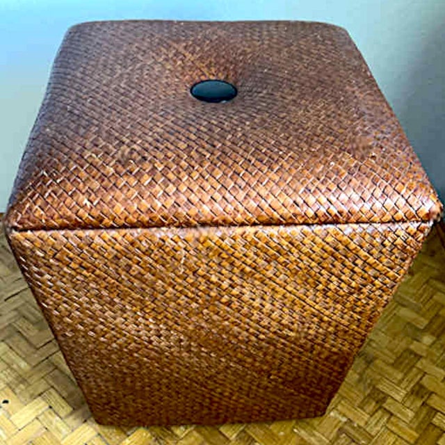 Contemporary Handwoven Rattan Storage Ottoman With Lid, Shoe Storage Bench for Entryway For Sale - Image 3 of 11