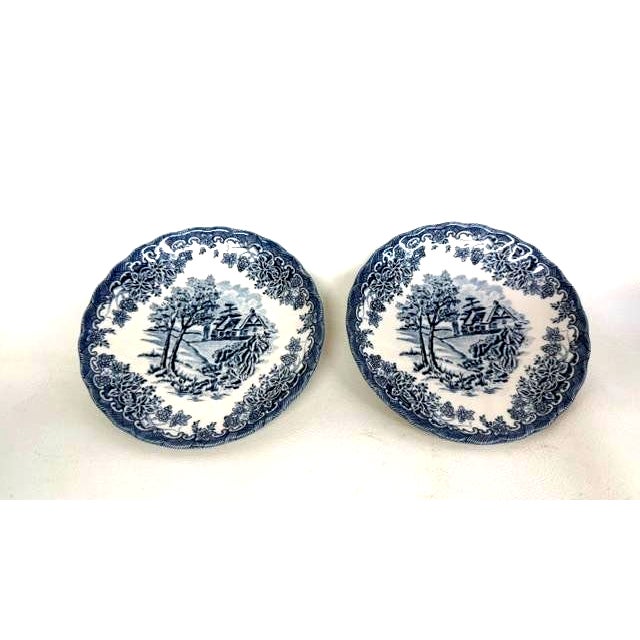 Late 20th Century Churchill the Brook Blue White Dessert Plates Saucers 2pc Fine China Pair 4803b For Sale - Image 13 of 14
