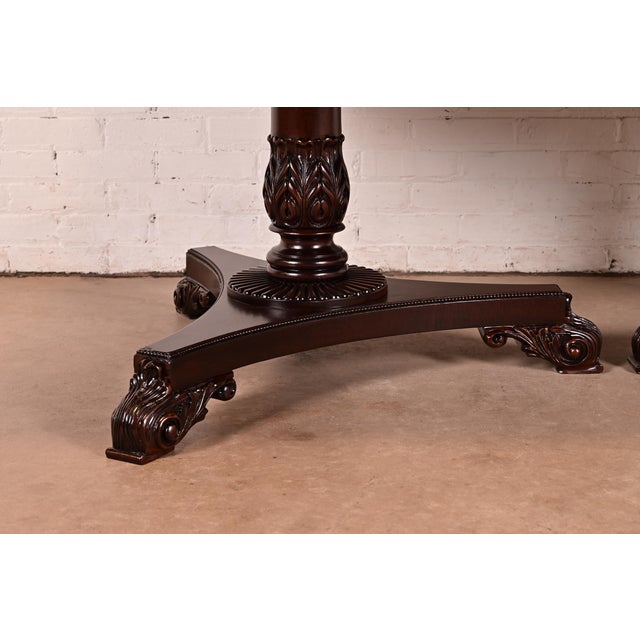 Baker Furniture Regency Banded Mahogany Double Pedestal Extension Dining Table, Newly Refinished For Sale - Image 15 of 17