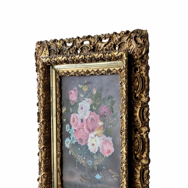 Early 20th Century Ornate Gilt Rococo Style Frame With Floral Still Life Painting For Sale - Image 10 of 12