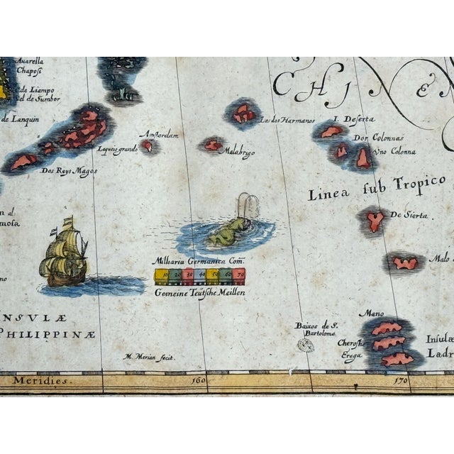 17th Century c.1650's Antique Hand Colored Map of China - Framed For Sale - Image 5 of 9