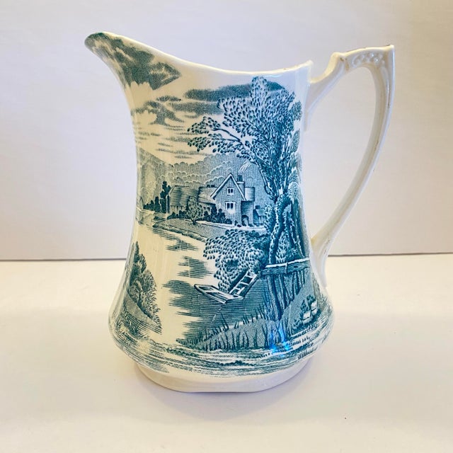 Alabaster Antique Alfred Meakin Tintern Transferware Pitcher Jug C1920 England Green Gray For Sale - Image 8 of 8