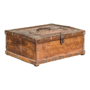 Antique Document Wooden Box with Incised Diamond Motifs and Wave Patterns