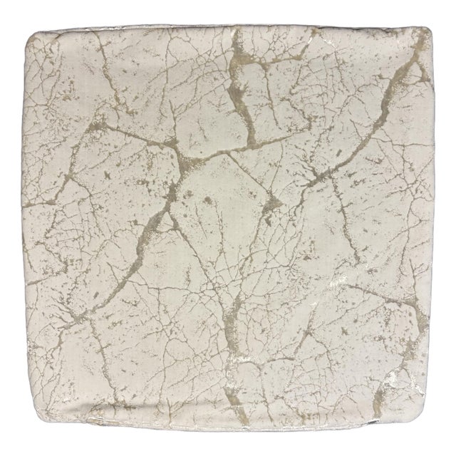 Handmade Designer Marble Crackle Velvet Pillow Cover Metallic Cream Gold 23x22 For Sale