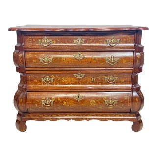 Walnut Bombe Style Chest with Satinwood and Fruit Wood Inlay, 18th Century Dutch For Sale