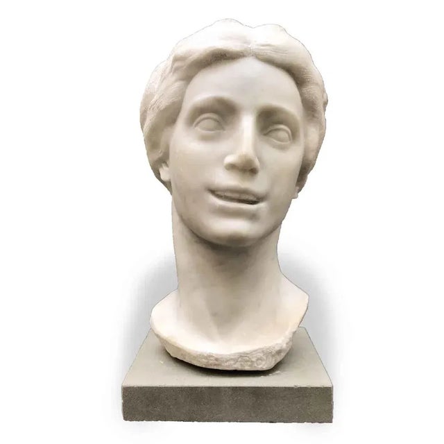 Aurelio Bossi, Bust of a Woman, 1920s-1940s, White Marble For Sale - Image 10 of 10