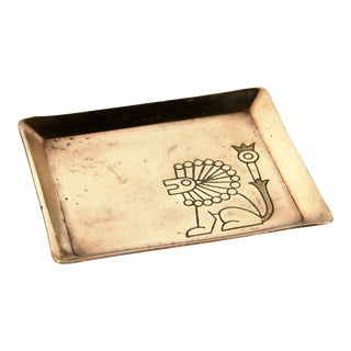 Vintage Mid Century Israeli Brass Lion Pin Tray / Dish by Oppenheim For Sale