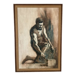 Symbolist Kneeling Figure by Larry Prestwich Conte Crayon and Charcoal Drawing For Sale