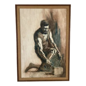 Symbolist Kneeling Figure by Larry Prestwich Conte Crayon and Charcoal Drawing