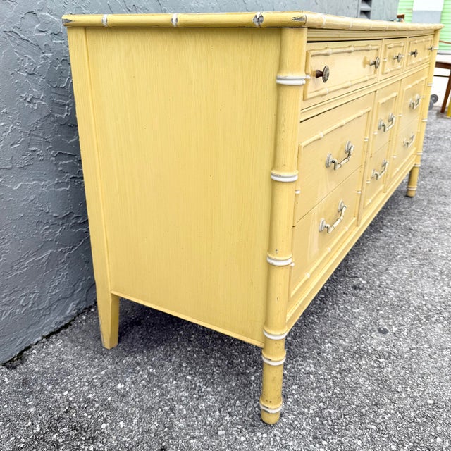 Wood Vintage Coastal Faux Bamboo Dresser Dresser With Mirror by Thomasville For Sale - Image 7 of 11